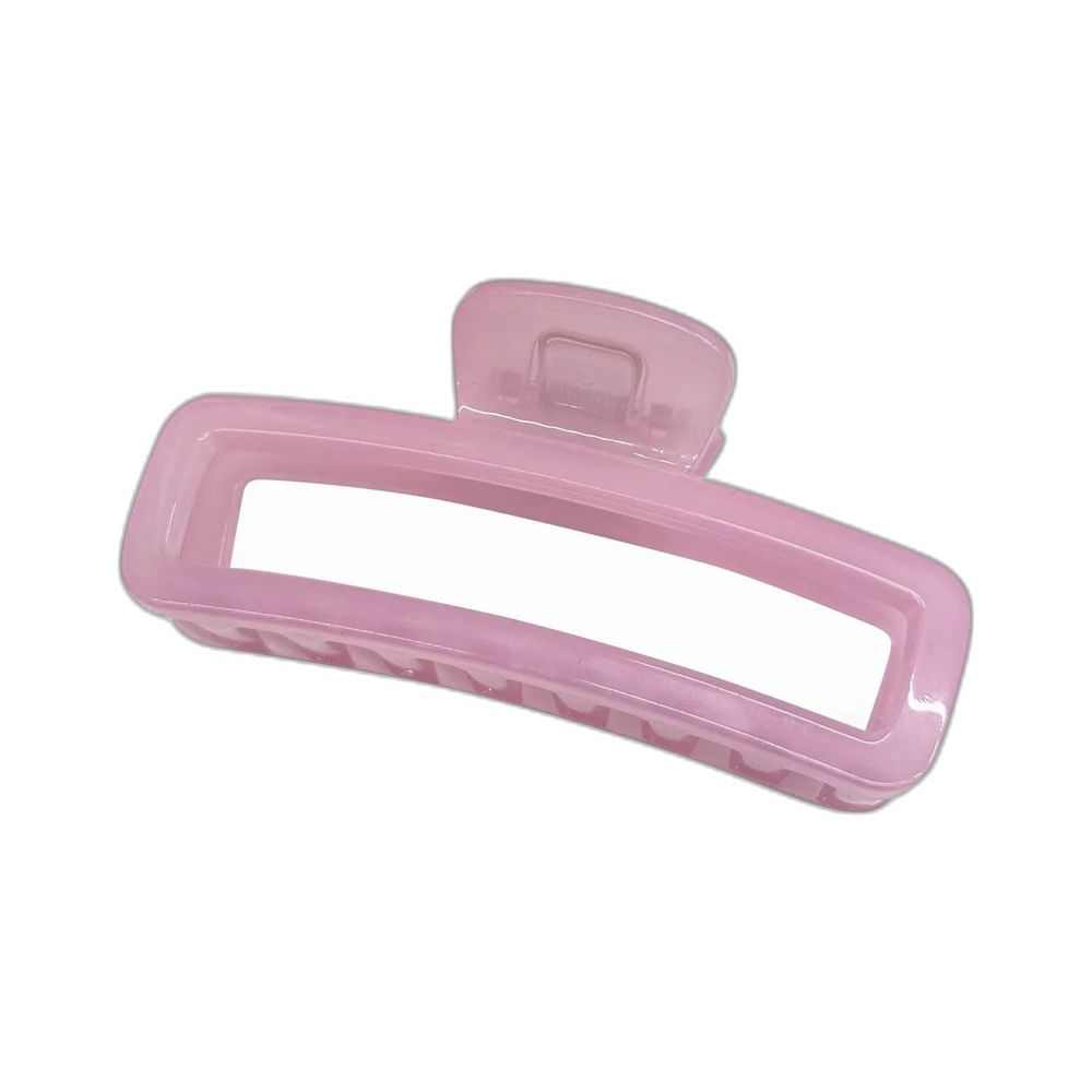 Piranha de cabelo rosa candy translúcida, design retangular moderno, vista de cima com dentes para segurar o cabelo